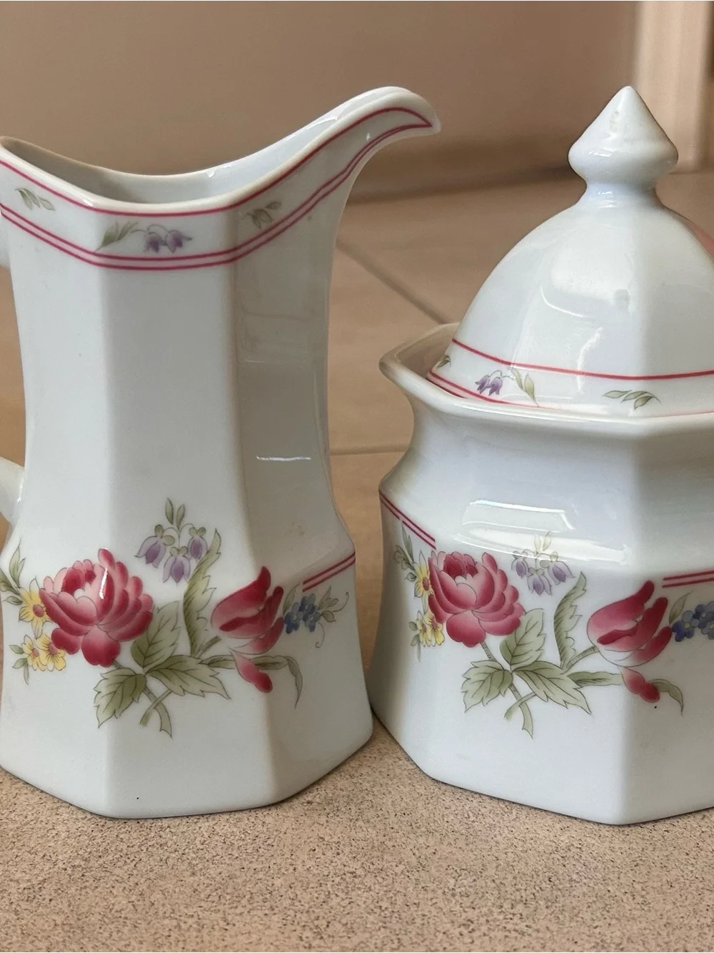 Porcelain Floral Creamer and Sugar Set - Pink Floral